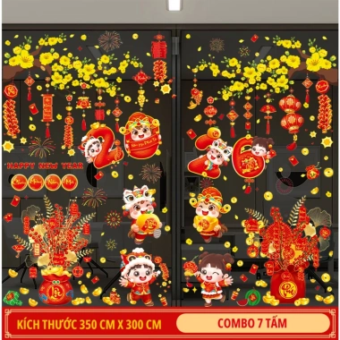 Decal Tết 2.025 combo mẫu dán kính hít tĩnh điện trang trí năm mới chỉ 98.000đ