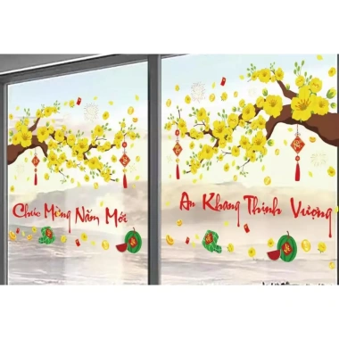 Decal Tết 2.025 combo mẫu dán kính hít tĩnh điện trang trí năm mới chỉ 98.000đ