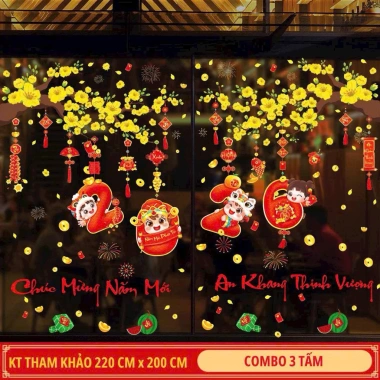 Decal Tết 2.026 2 mặt trang trí cửa kính - Hít tĩnh điện không keo, dán xịt nước đơn giản 4
