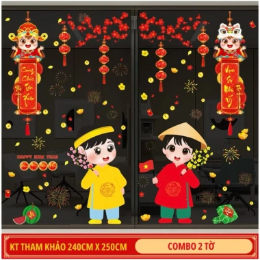Decal Tết 2.026 2 mặt trang trí cửa kính - Hít tĩnh điện không keo, dán xịt nước đơn giản 7