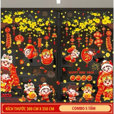 Decal Tết 2.026 dán kính chữ Việt hít tĩnh điện không keo, decor độc đáo 99k