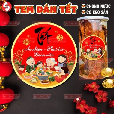 Decal Tết 2.026 Hình Tròn Tem Dán Hũ Mứt PET Chống Nước Nhãn Trang Trí Hộp Quà 3