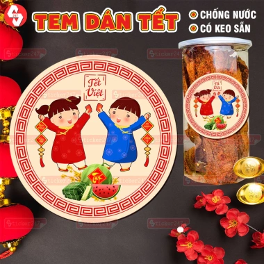 Decal Tết 2.026 Hình Tròn Tem Dán Hũ Mứt PET Chống Nước Nhãn Trang Trí Hộp Quà 4