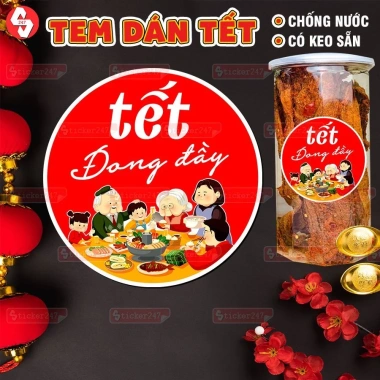 Decal Tết 2.026 Hình Tròn Tem Dán Hũ Mứt PET Chống Nước Nhãn Trang Trí Hộp Quà 5