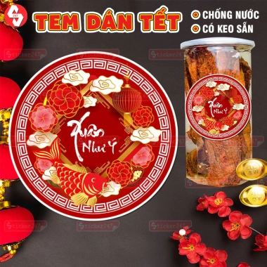 Decal Tết 2.026 Hình Tròn Tem Dán Hũ Mứt PET Chống Nước Nhãn Trang Trí Hộp Quà 7