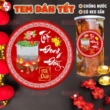 Decal Tết 2.026 Hình Tròn Tem Dán Hũ Mứt PET Chống Nước Nhãn Trang Trí Hộp Quà 10