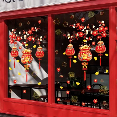 Decal Tết 2.026 Tiếng Việt Hít Tĩnh Điện, Túi Lộc, Đèn Lồng, Hoa Đào Mai Vàng, Trang Trí Cửa 60x90cm - Gia 60.900 VND 2