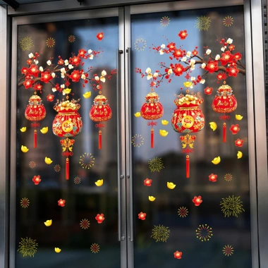 Decal Tết 2.026 Tiếng Việt Hít Tĩnh Điện, Túi Lộc, Đèn Lồng, Hoa Đào Mai Vàng, Trang Trí Cửa 60x90cm - Gia 60.900 VND 3