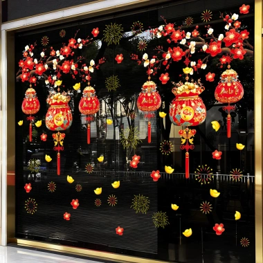 Decal Tết 2.026 Tiếng Việt Hít Tĩnh Điện, Túi Lộc, Đèn Lồng, Hoa Đào Mai Vàng, Trang Trí Cửa 60x90cm - Gia 60.900 VND 4