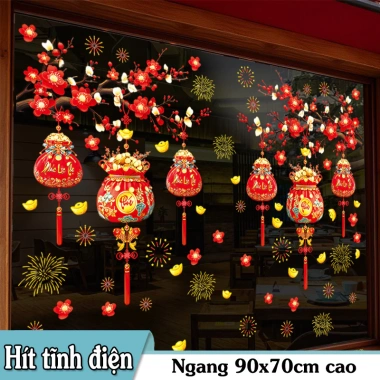 Decal Tết 2.026 Tiếng Việt Hít Tĩnh Điện, Túi Lộc, Đèn Lồng, Hoa Đào Mai Vàng, Trang Trí Cửa 60x90cm - Gia 60.900 VND 7