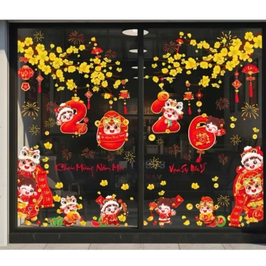 Decal Tết 2.026 trang trí cửa kính tĩnh điện - Thiết kế rực rỡ, giảm còn 77.000₫ 7