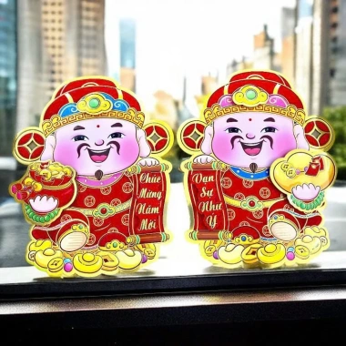 DECAL TẾT Dán Cửa Kính 2 Ông Thần Tài Mừng Năm Mới - Trang Trí Kính Tết 99k