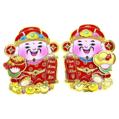 DECAL TẾT Dán Cửa Kính 2 Ông Thần Tài Mừng Năm Mới - Trang Trí Kính Tết 99k
