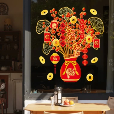 Decal Tết Hít Tĩnh Điện - Chậu Mai Vàng Tài Lộc Trí Kính, Giá ưu đãi 62,400₫ 4
