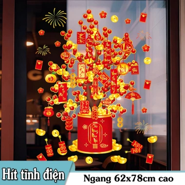 Decal Tết Hít Tĩnh Điện - Chậu Mai Vàng Tài Lộc Trí Kính, Giá ưu đãi 62,400₫ 5