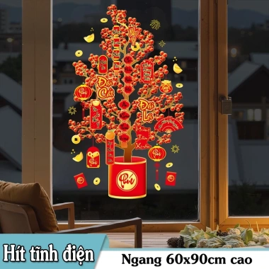 Decal Tết Hít Tĩnh Điện - Chậu Mai Vàng Tài Lộc Trí Kính, Giá ưu đãi 62,400₫ 6