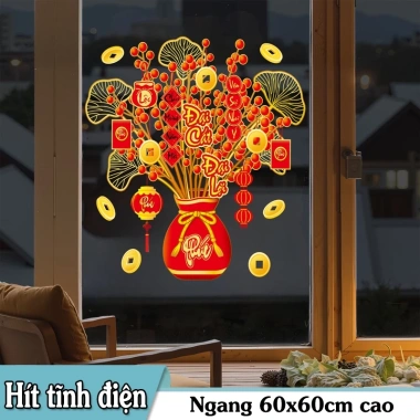 Decal Tết Hít Tĩnh Điện - Chậu Mai Vàng Tài Lộc Trí Kính, Giá ưu đãi 62,400₫ 8