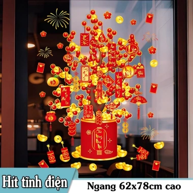 Decal Tết Hít Tĩnh Điện - Chậu Mai Vàng Tài Lộc Trí Kính, Giá ưu đãi 62,400₫ 10
