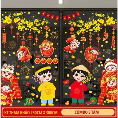 Decal Tết hít tĩnh điện không keo dán kính Tranh trí năm mới, giá chỉ 59.000₫