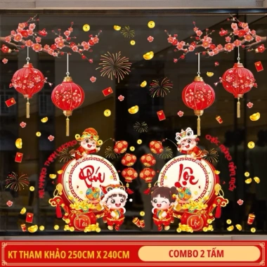 Decal Tết hít tĩnh điện không keo dán kính Tranh trí năm mới, giá chỉ 59.000₫