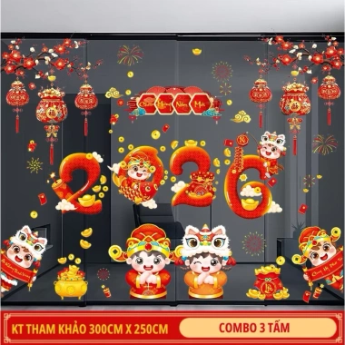 Decal Tết hít tĩnh điện không keo dán kính Tranh trí năm mới, giá chỉ 59.000₫