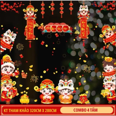Decal Tết hít tĩnh điện không keo dán kính Tranh trí năm mới, giá chỉ 59.000₫