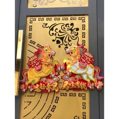 Decal Tết Ngựa Lông Song Mã Đỏ Vàng - Trang Trí Cửa, Khai Trương, Hút Tài Lộc Thịnh Phát 90k