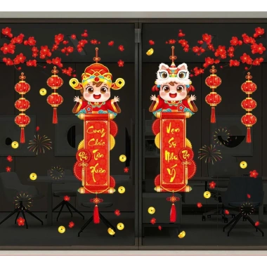 Decal trang trí Tết 2.026 - Hình dán lồng đèn, hoa đào, cam táo - 53.750₫