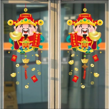 Decal Trang Trí Tết Hít Tĩnh Điện - Cặp Thần Tài Thỏi Vàng Liễng Đỏ 55.000 VNĐ