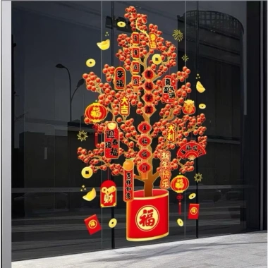Decal Trang Trí Tết Hít Tĩnh Điện Chậu Đào Đông Đỏ - Phụ Kiện Mini Sắc Xuân 28.000đ 3