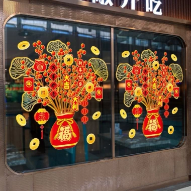 Decal Trang Trí Tết Hít Tĩnh Điện Chậu Đào Đông Đỏ - Phụ Kiện Mini Sắc Xuân 28.000đ 4