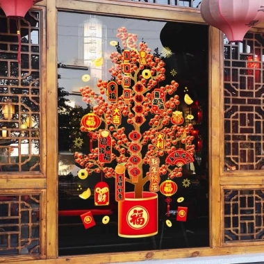 Decal Trang Trí Tết Hít Tĩnh Điện Chậu Đào Đông Đỏ - Phụ Kiện Mini Sắc Xuân 28.000đ 6