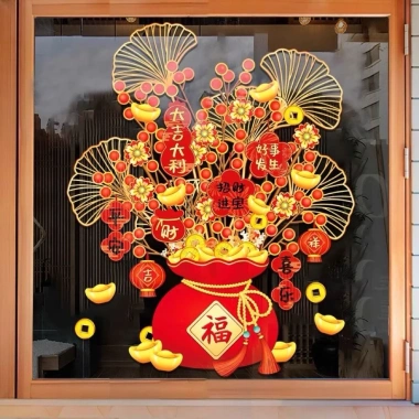 Decal Trang Trí Tết Hít Tĩnh Điện Chậu Đào Đông Đỏ - Phụ Kiện Mini Sắc Xuân 28.000đ 7