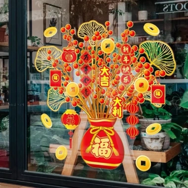 Decal Trang Trí Tết Hít Tĩnh Điện Chậu Đào Đông Đỏ - Phụ Kiện Mini Sắc Xuân 28.000đ 8