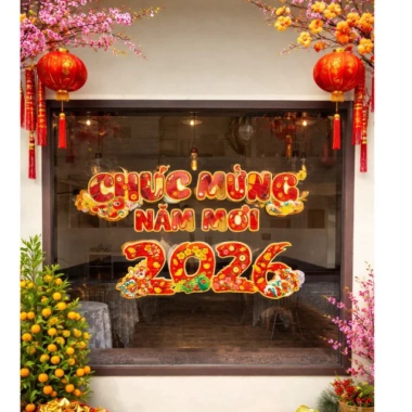 Decal tường ép kim 3D chữ chúc mừng năm mới số 2.026 - Trang trí Tết giá 45.000