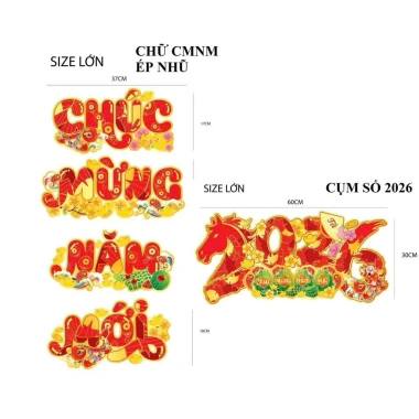 Decal tường ép kim 3D chữ chúc mừng năm mới số 2.026 - Trang trí Tết giá 45.000 4