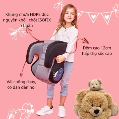 Đệm ghế ô tô trẻ em 3-12 tuổi - Đai an toàn ISOFIX, bảo vệ bé, giá 329.000₫