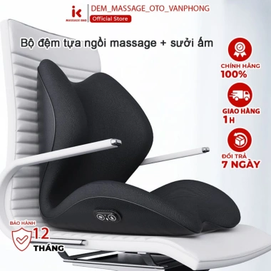 Đệm Ghế Tựa Lưng Công Thái Học Massage + Sưởi Ấm Cao Su Non - Giảm Đau Cột Sống Văn Phòng Ô Tô 535k