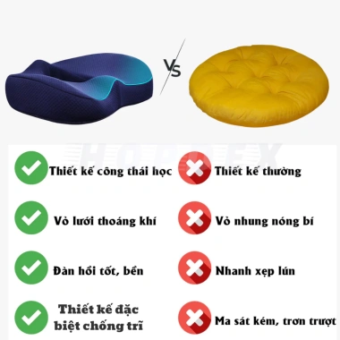 Đệm Ghế Văn Phòng HOPDEX Su Non Thoáng Khí, Chống Trĩ, Lót Mông, Giảm Đau Lưng
