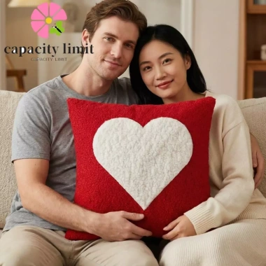 Đệm gối sofa Valentine giới hạn - Thêu trái tim đỏ trắng, mềm mại sang trọng, giảm giá 144.288 VND