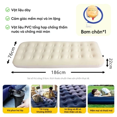 Đệm hơi bơm chân cao cấp, gấp gọn, chịu lực 200kg, cắm trại - Giá 280.000₫