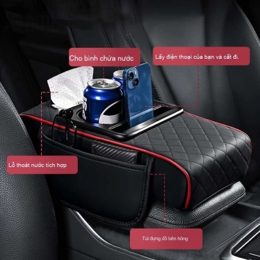 Đệm hộp tựa tay ô tô - Hộp đựng khăn giấy, giá cốc, tăng chiều cao, đa năng