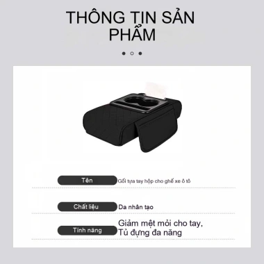 Đệm hộp tựa tay ô tô - Hộp đựng khăn giấy, giá cốc, tăng chiều cao, đa năng