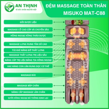 Đệm Massage Misuko MAT-C88 kèm Máy Massage Chân – Bảo Hành 24 Tháng, Làm Ấm Thảo Dược, Phục Hồi Sức Khỏe 10 Đệm Massage Misuko MAT-C88 kèm Máy Massage Chân – Bảo Hành 24 Tháng, Làm Ấm Thảo Dược, Phục Hồi Sức Khỏe 10