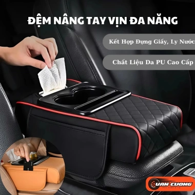 Đệm nâng cao tay Vin Ô Tô, hộp đựng đa năng, gối điều khiển, giá đỡ cốc nước - Dung tích lớn, tiện lợi 131k