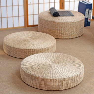 Đệm ngồi đan cói HOMELOVE Tatami thiền tròn dệt tay, đa kích thước, giá 318.000₫