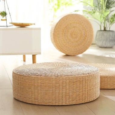 Đệm ngồi đan cói HOMELOVE Tatami thiền tròn dệt tay, đa kích thước, giá 318.000₫