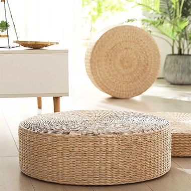 Đệm ngồi đan cói HOMELOVE Tatami thiền tròn dệt tay, đa kích thước, giá 318.000₫