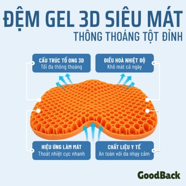 Đệm Ngồi Gel Tổ Ong Goodback – Thoáng khí, giảm đau mỏi lưng, lót ghế văn phòng, xe hơi