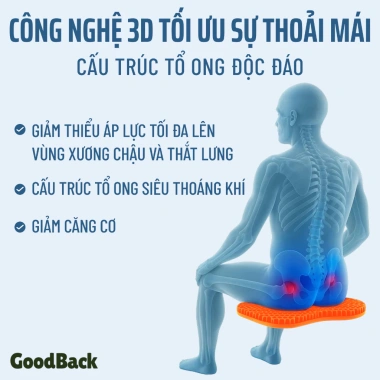 Đệm Ngồi Gel Tổ Ong Goodback – Thoáng khí, giảm đau mỏi lưng, lót ghế văn phòng, xe hơi